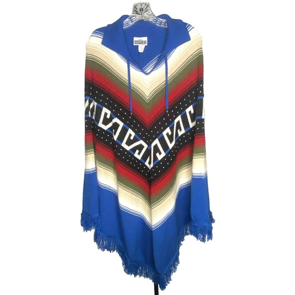 Sweaters - Vintage JR Rappers Knit Poncho ONE SIZE serape Fringe bohemian tribal southwest‎